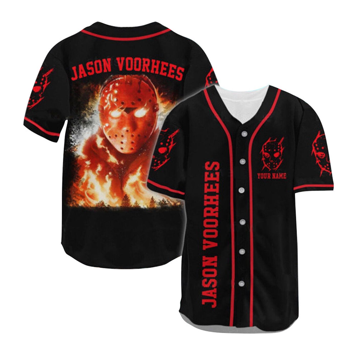 Personalized Jason Voorhees Fire Baseball Jersey - Gift for Men Women - Gift for Men Women - lylyprint.com