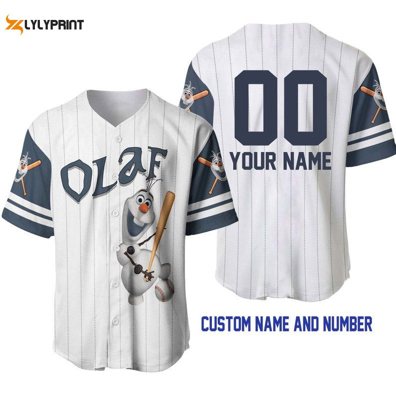 Personalized Olaf Snowman Frozen All Over Print Pinstripe Baseball Jersey - Gift for Men Women - lylyprint.com