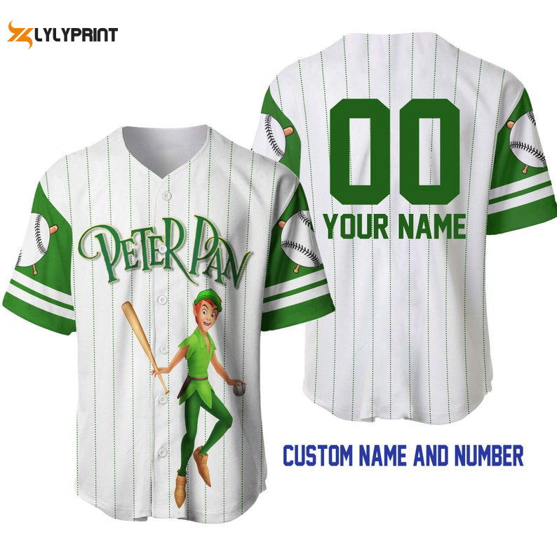 Personalized Peter Pan All Over Print Pinstripe Baseball Jersey - Gift for Men Women - lylyprint.com