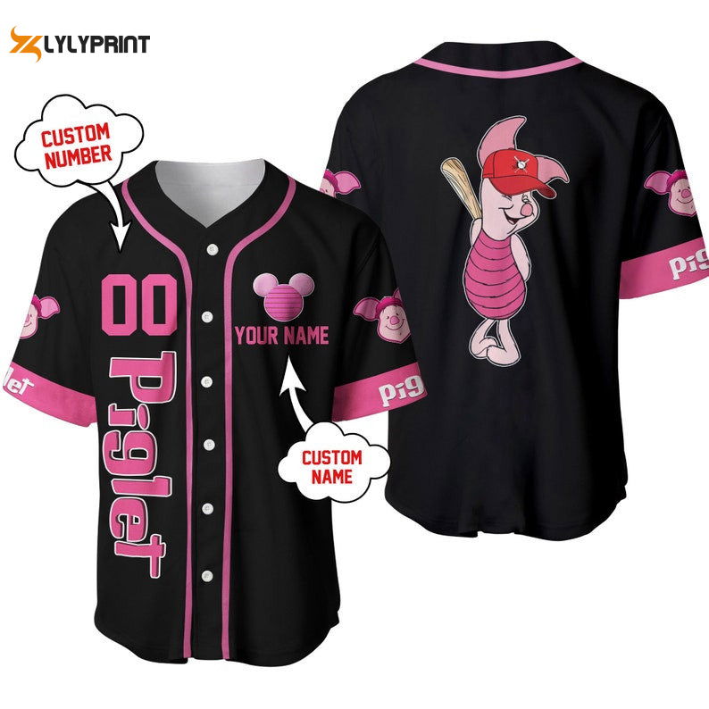 Personalized Piglet Winnie The Pooh Playing Baseball All Over Print Baseball Jersey - lylyprint.com