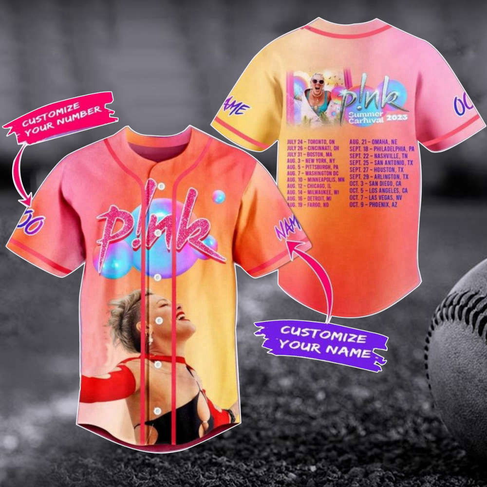 Personalized Pink Summer Carnival Baseball Jersey - Pink Singer 2023 Concert Shirt - Trustfall Album Tee - Pink Baseball Uniform - Gift For Fan - Aopprinter