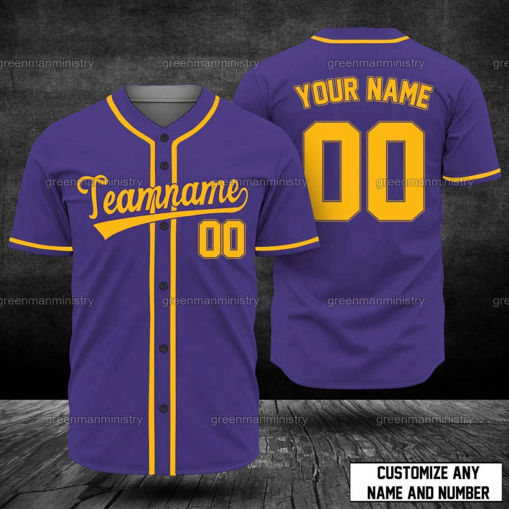 Personalized Purple And Yellow Team Name Baseball Jersey - Aopprinter
