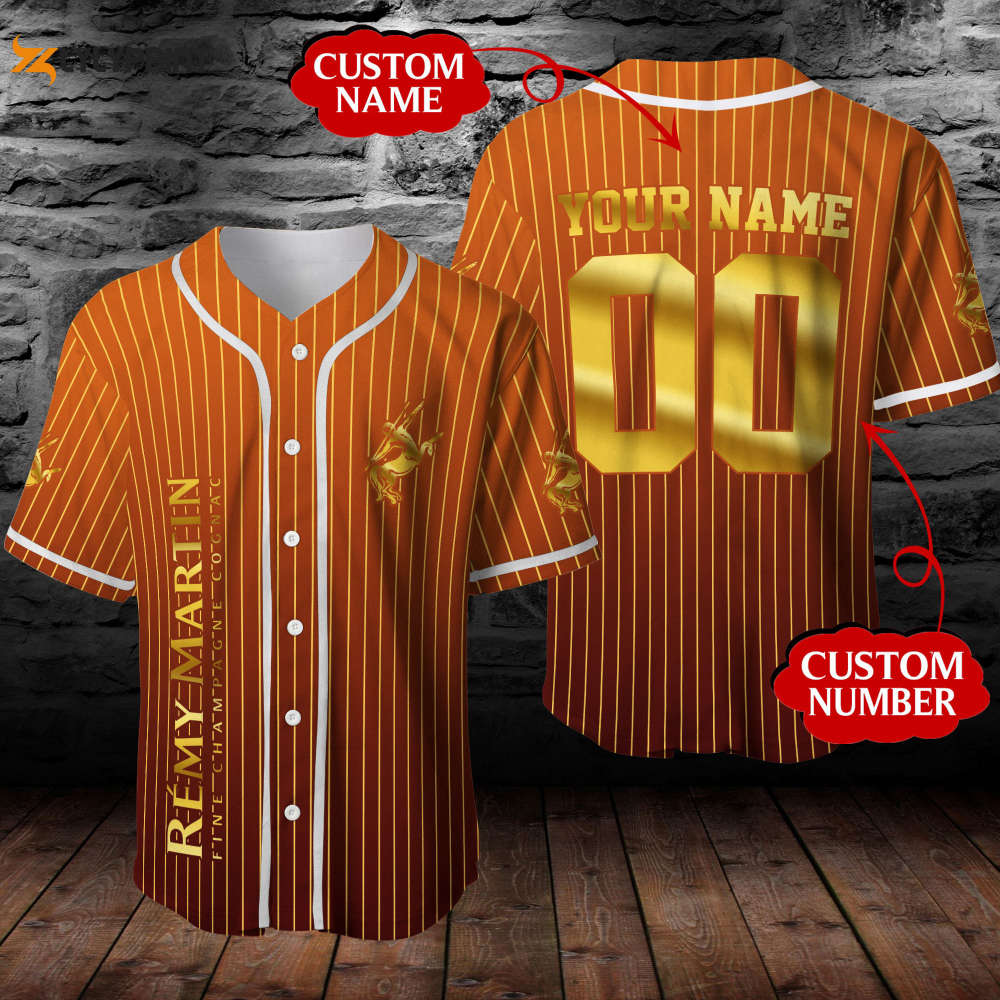 Personalized Remy Martin Cognac Wine All Over Print Pinstripe Unisex Baseball Jersey - Ombre Orange - lylyprint.com