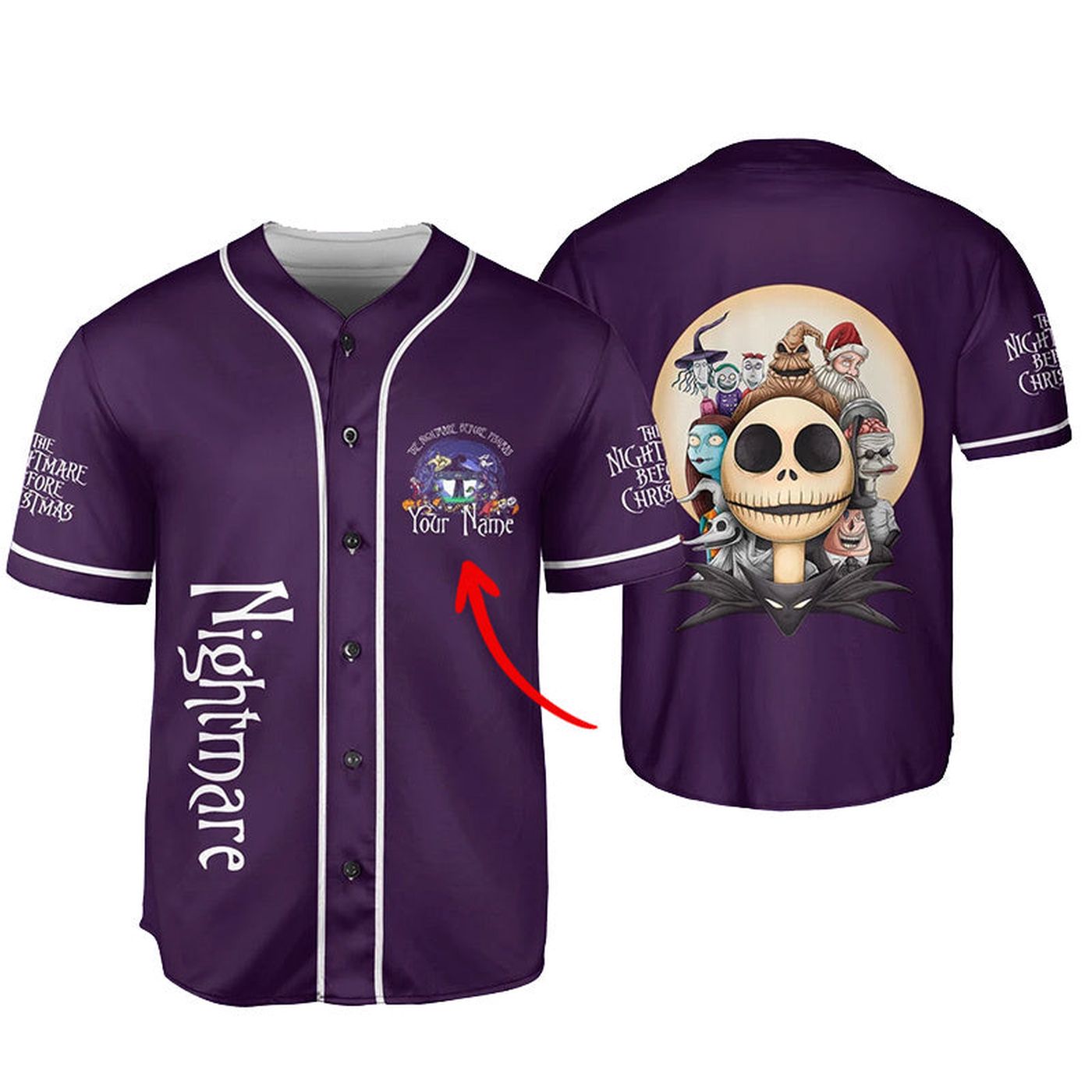 Personalized The Nightmare Before Christmas Purple Baseball Jersey - Gift for Men Women - Gift for Men Women - lylyprint.com