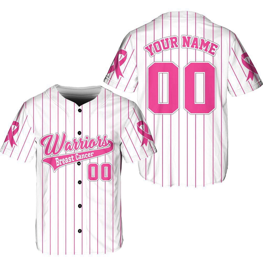 Personalized Warriors Breast Cancer Team Name And Number Baseball Jersey For Men Women - lylyprint.com