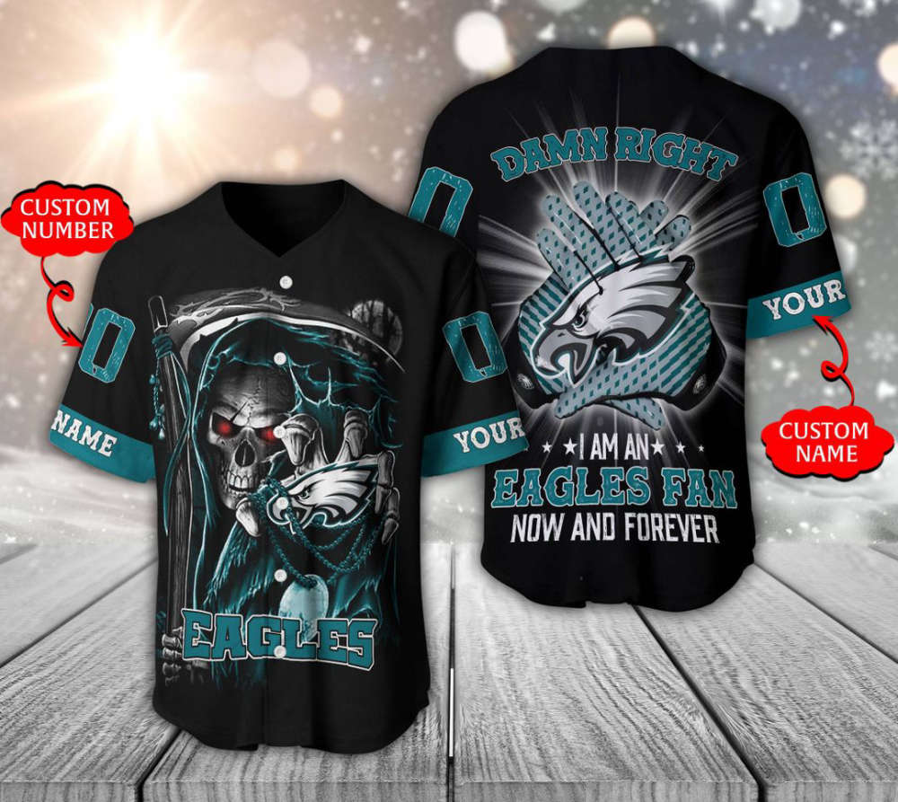 Philadelphia Eagles Baseball Jersey Personalized Skull Damn Right Gift For Men Women - lylyprint.com