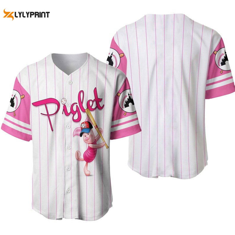 Piglet Pig Winnie The Pooh All Over Print Pinstripe Baseball Jersey - lylyprint.com