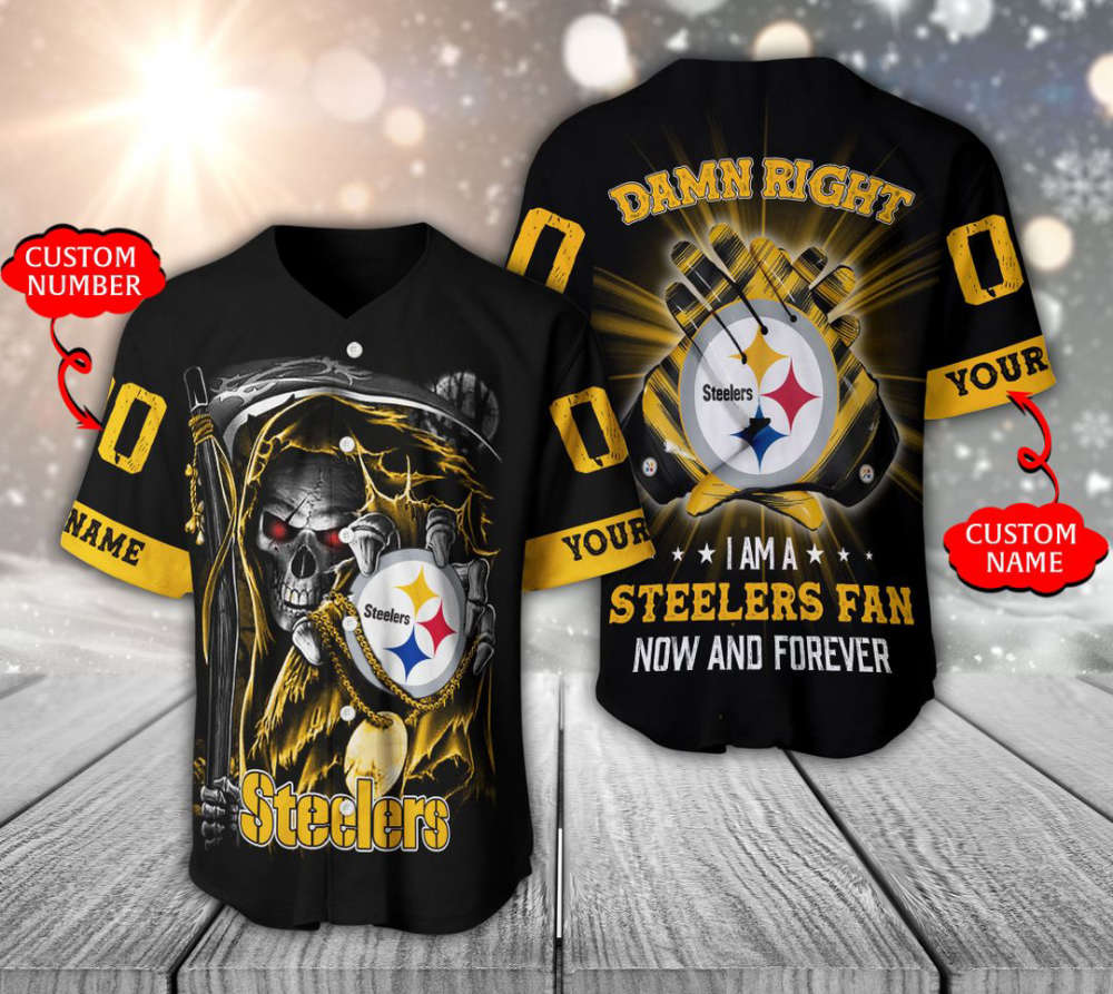 Pittsburgh Steelers Baseball Jersey Personalized Skull Damn Right Fan Gifts - lylyprint.com