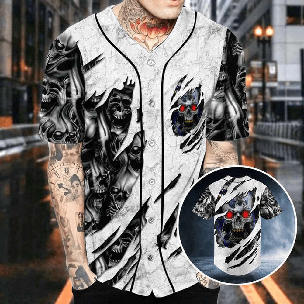 Red Eyes Skull Baseball Jersey For Men Women, Men's Baseball Jersey For Men Women - lylyprint.com