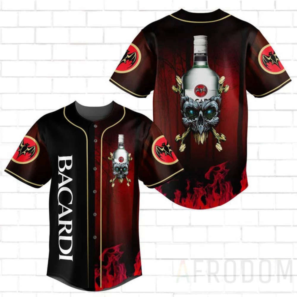 Skull With Bacardi Baseball Jersey - Aopprinter
