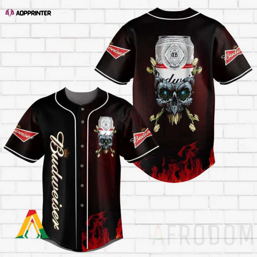 Skull With Budweiser Baseball Jersey - Aopprinter
