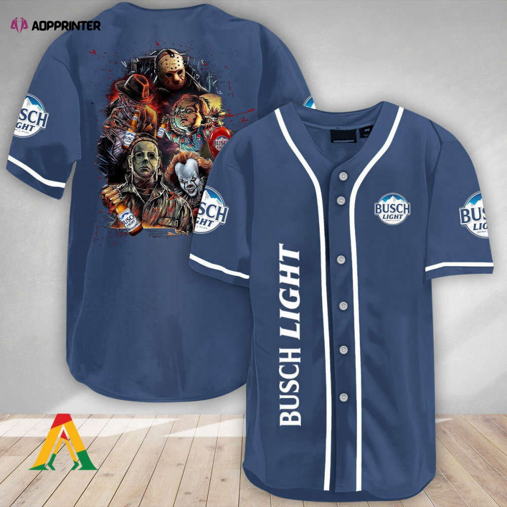 Spooky Halloween Horror Characters Busch Light Baseball Jersey: Embrace the Spirit! - Aopprinter