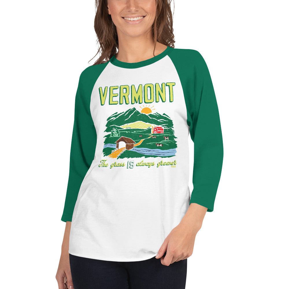 Unisex Vermont The Grass IS Always Greener 3/4 Sleeve Baseball T-Shirt