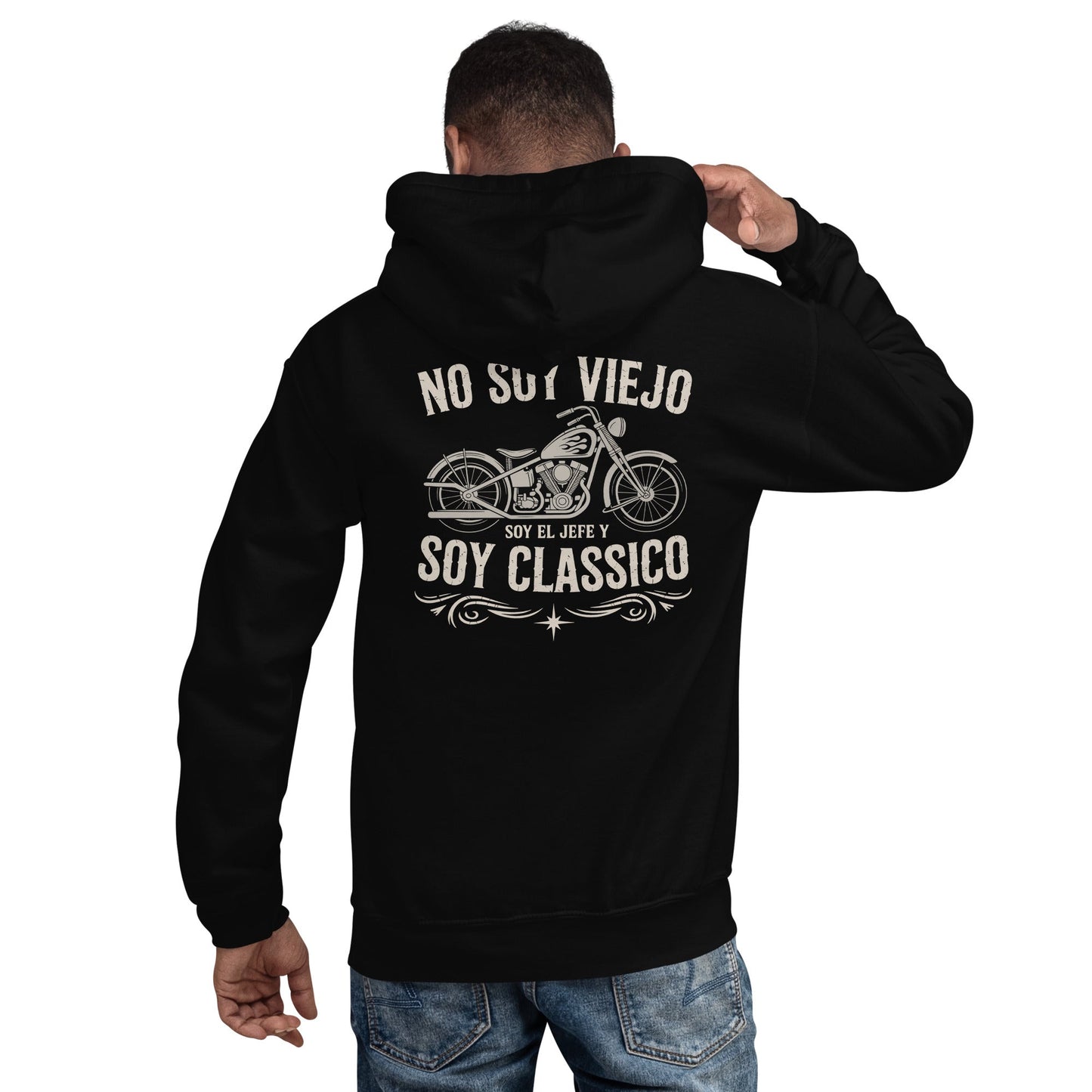 No Soy Viejo, Soy El Jefe Biker Back Print Hoodie