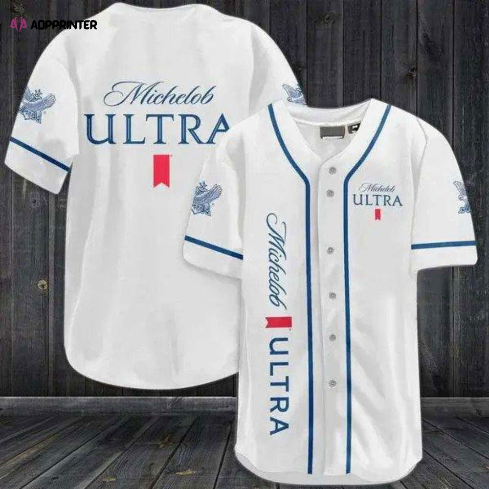 Stylish White Michelob Ultra Baseball Jersey - Perfect for Sports Enthusiasts! - Aopprinter