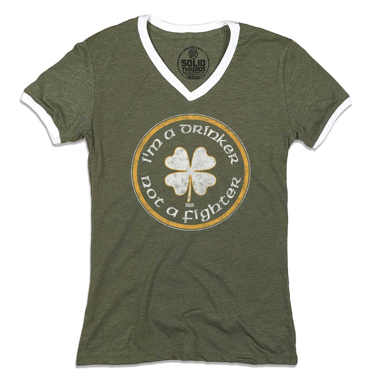 Women's I'm a Drinker Not a Fighter Ringer V-Neck Tee