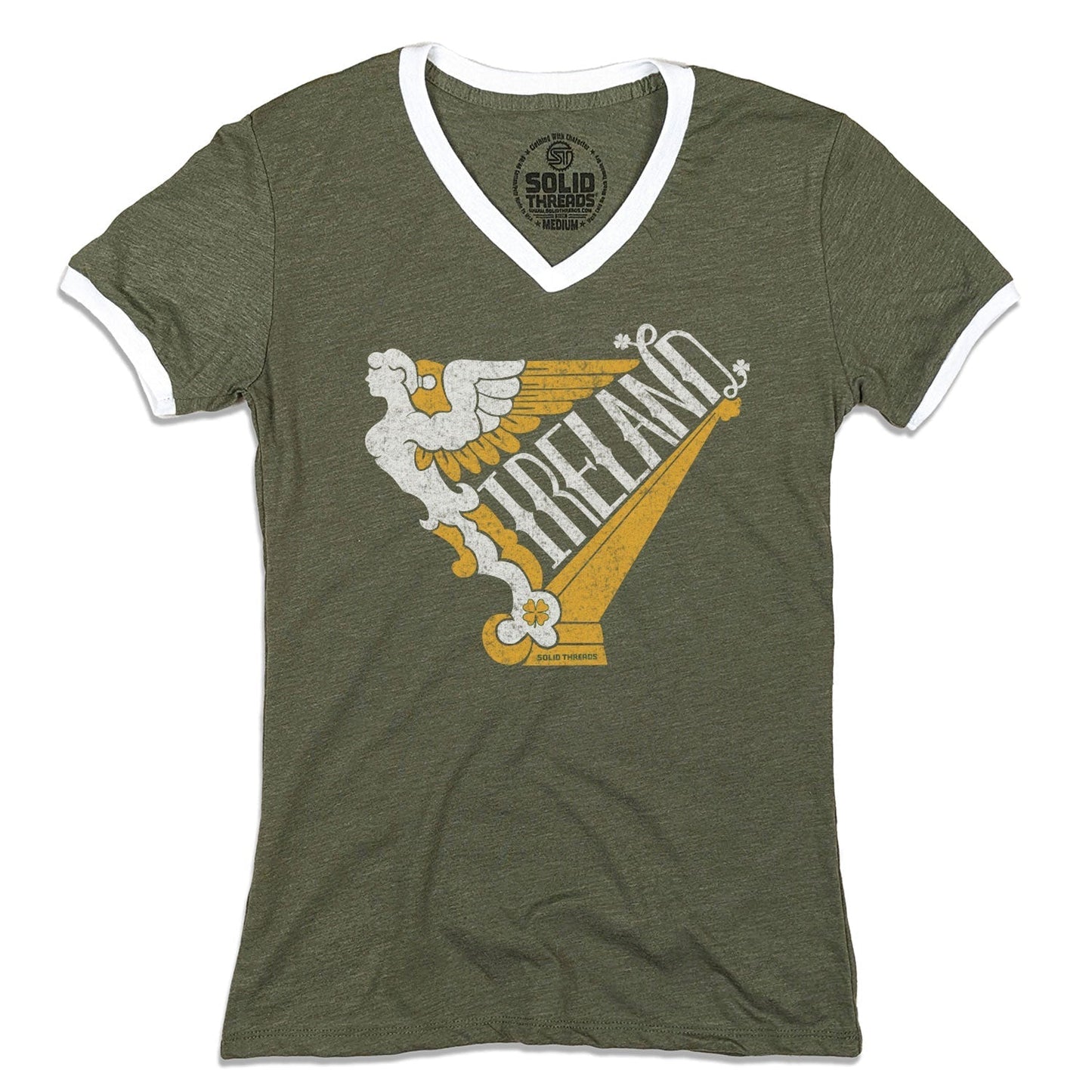Women's Ireland Harp Ringer V-Neck Tee