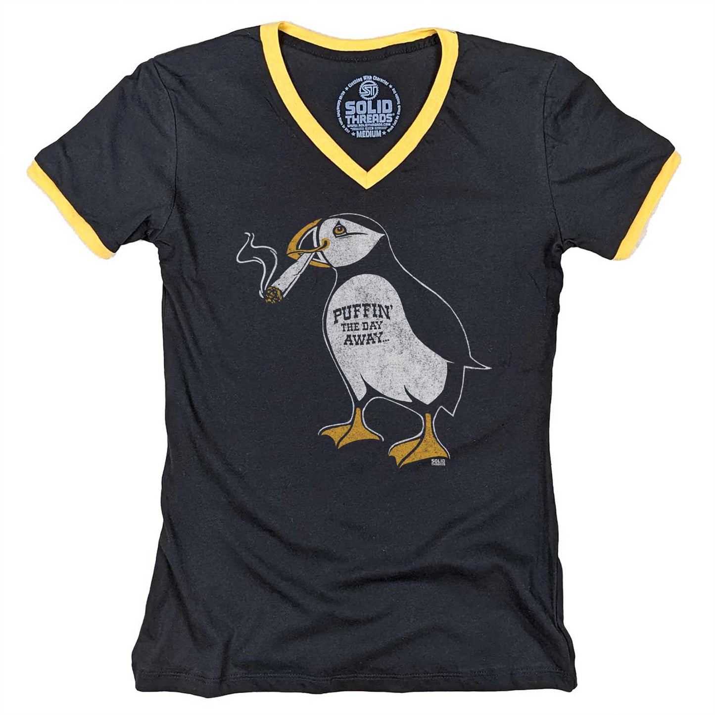 Women's Puffin Away Ringer V-Neck Tee