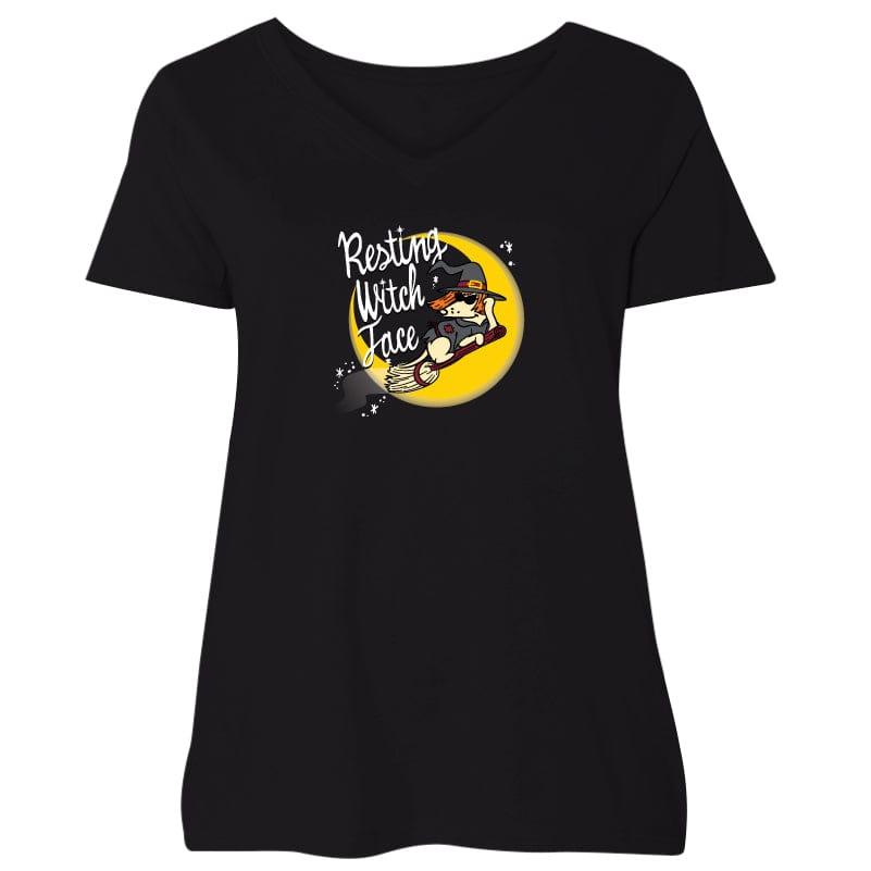 Resting Witch Face - Ladies Curvy V-Neck Tee