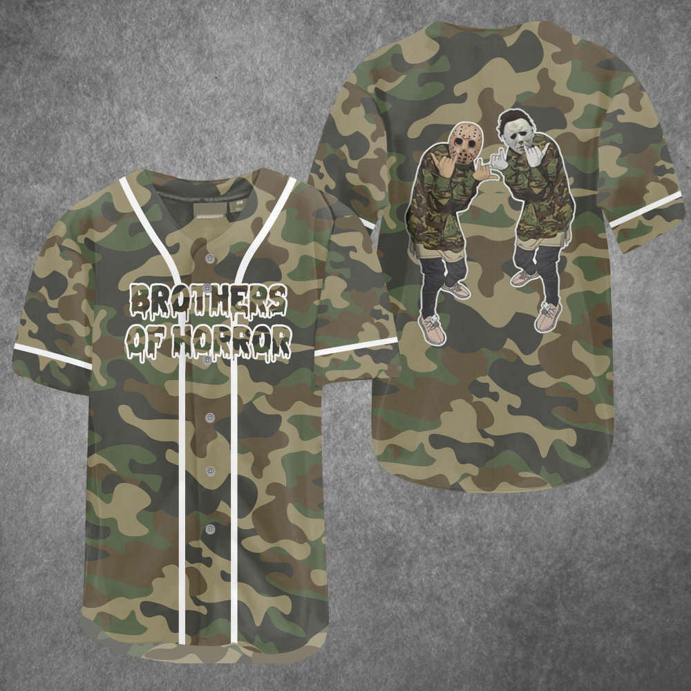 Show Your Style with Brothers of Horror Camo Baseball Jersey - Limited Edition - Aopprinter