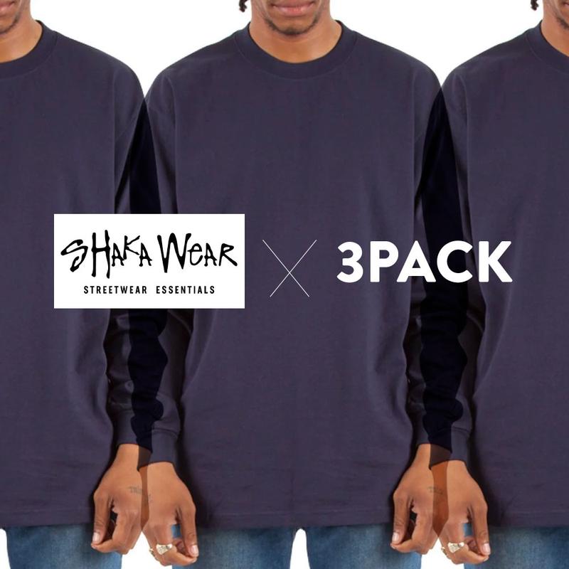 3 Pack SHAKAWEAR Men's Max Heavyweight Long Sleeve T Shirts CasualShaka Wear Long Sleeves Shirt Work Warm Heavy Casual Hip Hop Cotton Tee (S to 5XLT)