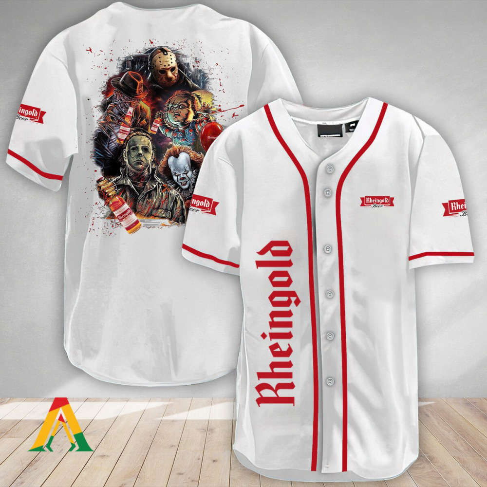 Halloween Horror Characters Rheingold Beer Baseball Jersey: Spooky Style for Baseball Fans - Aopprinter