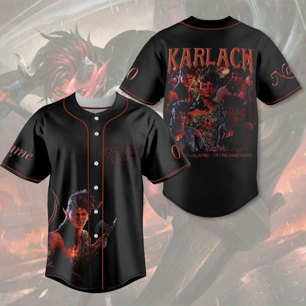 Custom Karlach Baldur s Gate 3 Baseball Jersey - Astarion High Elf Shirt & Rogue Merch Dungeon Master Gift - Aopprinter
