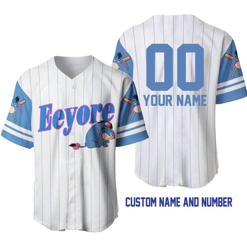 Personalized Eeyore Donkey Winnie The Pooh All Over Print Pinstripe Baseball Jersey - Bafud