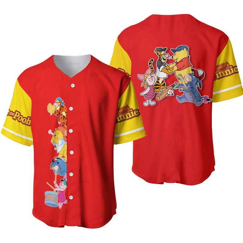 Winnie The Pooh Team All Over Print Baseball Jersey - Bafud