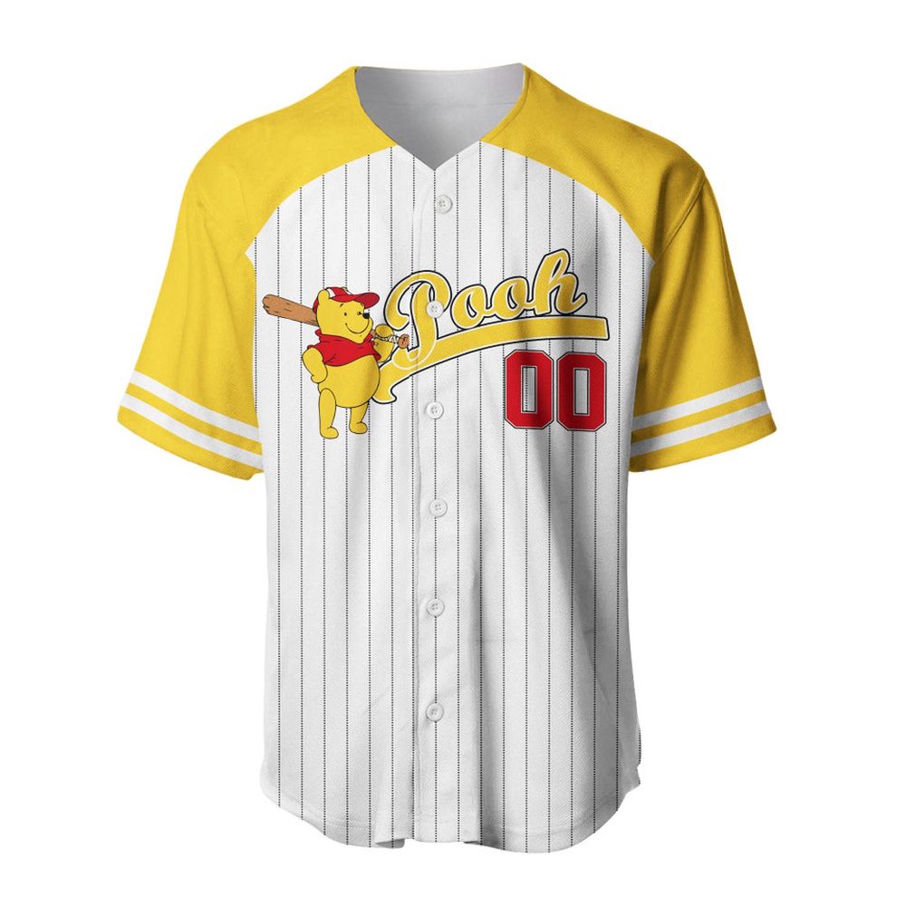 Winnie The Pooh Striped Yellow Red Baseball Jersey - Bafud