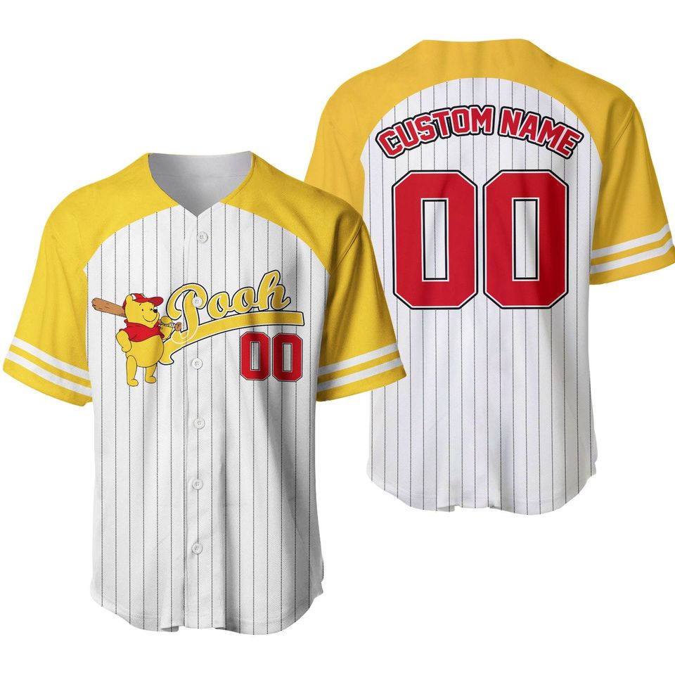 Winnie The Pooh Striped Yellow Red Baseball Jersey - Bafud