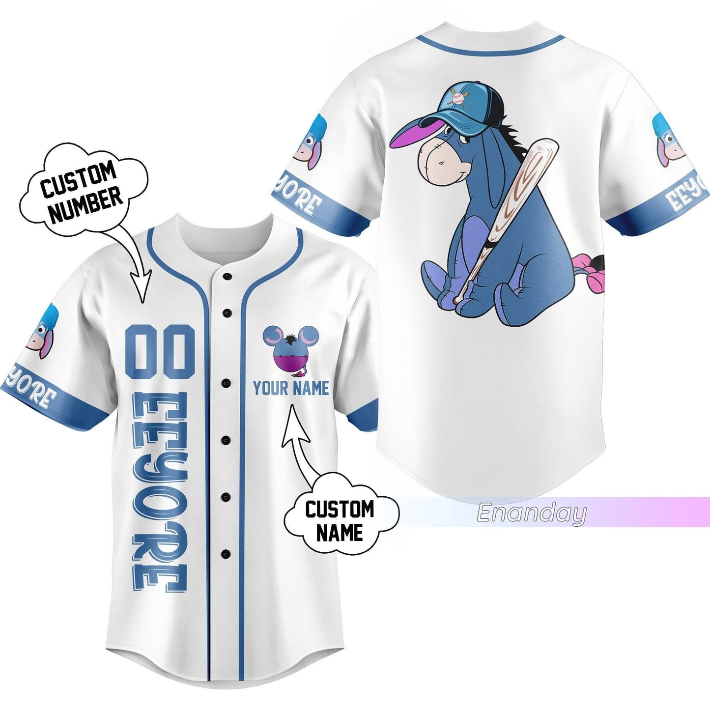 Custom Eeyore Baseball Jersey, Winnie The Pooh Jersey, Eeyore Jersey Men, Eeyore Baseball Shirt, Eeyore Sports Jersey - Bafud
