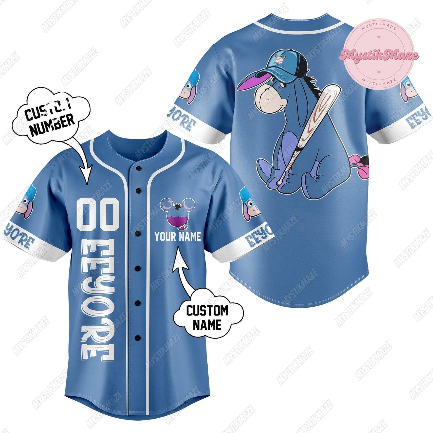Personalized Eeyore Jersey, Winnie The Pooh Jersey Shirt, Custom Eeyore Baseball Jersey, Eeyore Athletic Jersey, Eeyore Jersey Women - Bafud