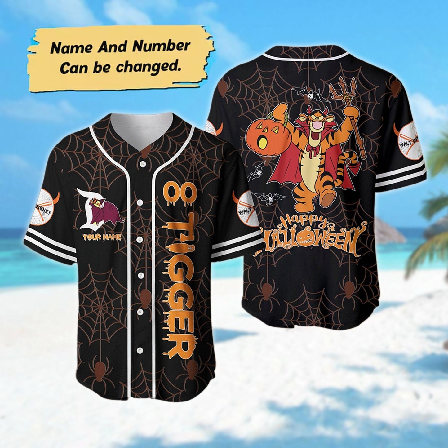 Personalized Tigger Halloween Baseball Jersey, Cartoon Jersey Shirt, Winnie the Pooh Baseball Jersey Team, Magic Kingdom Halloween Shirt - Bafud