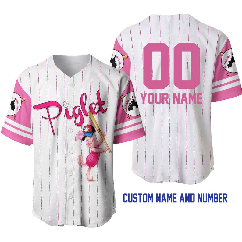 Personalized Piglet Pig Winnie The Pooh Pinstripe Baseball Jersey – White - Bafud