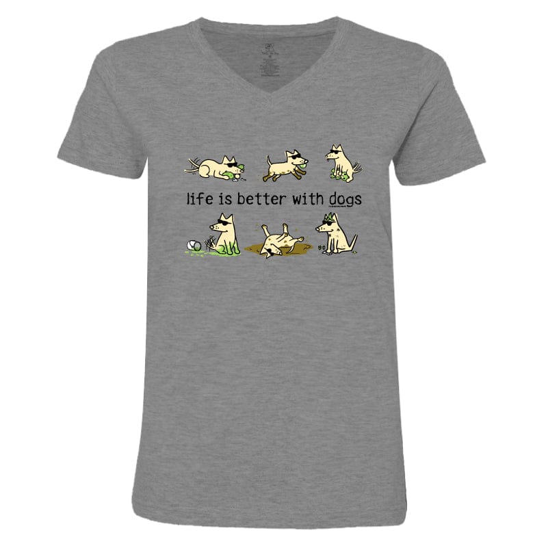 Life Is Better With Dogs - Ladies T-Shirt V-Neck Style001