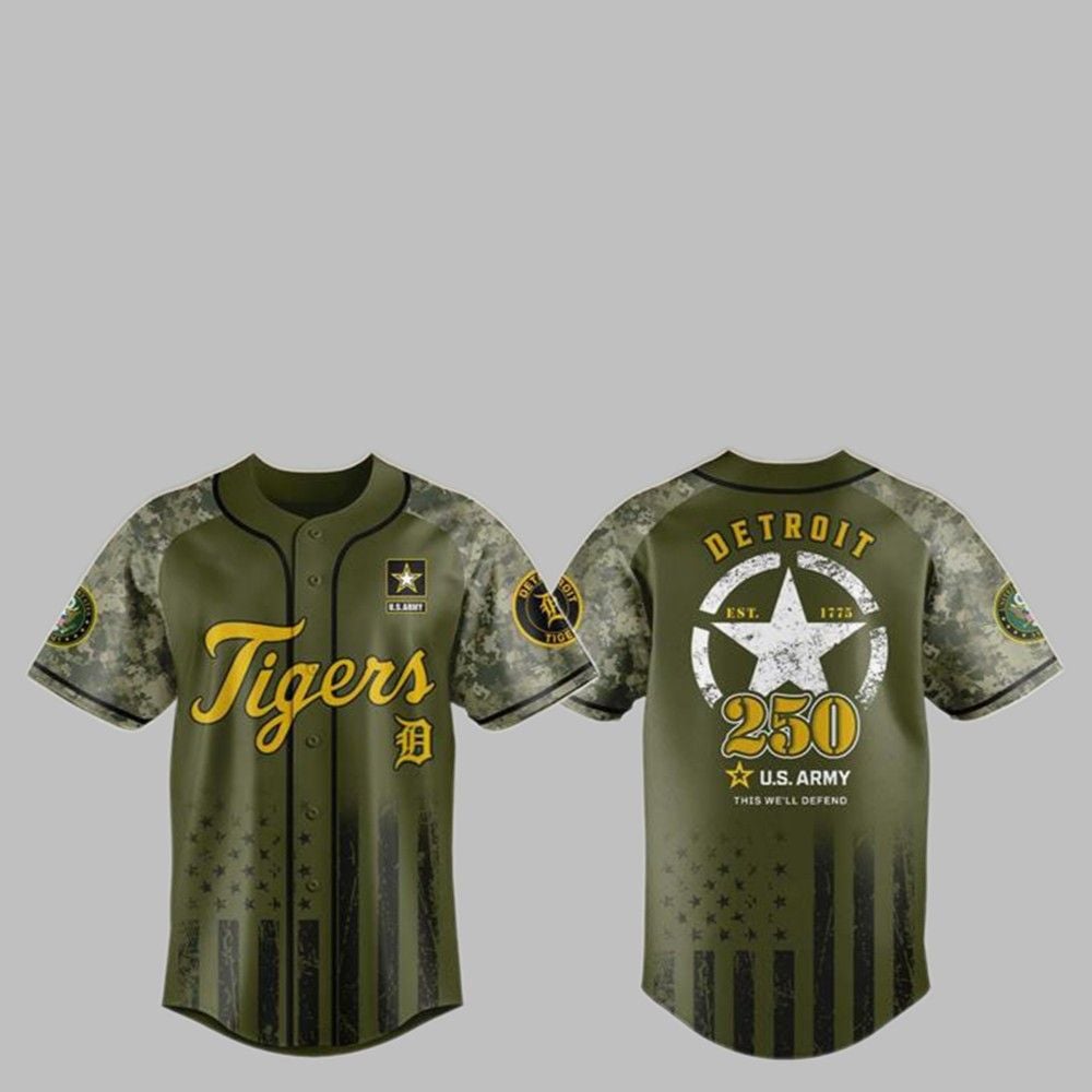2025 Tigers US ARMY 250th Birthday Baseball Jersey - Grishko.com