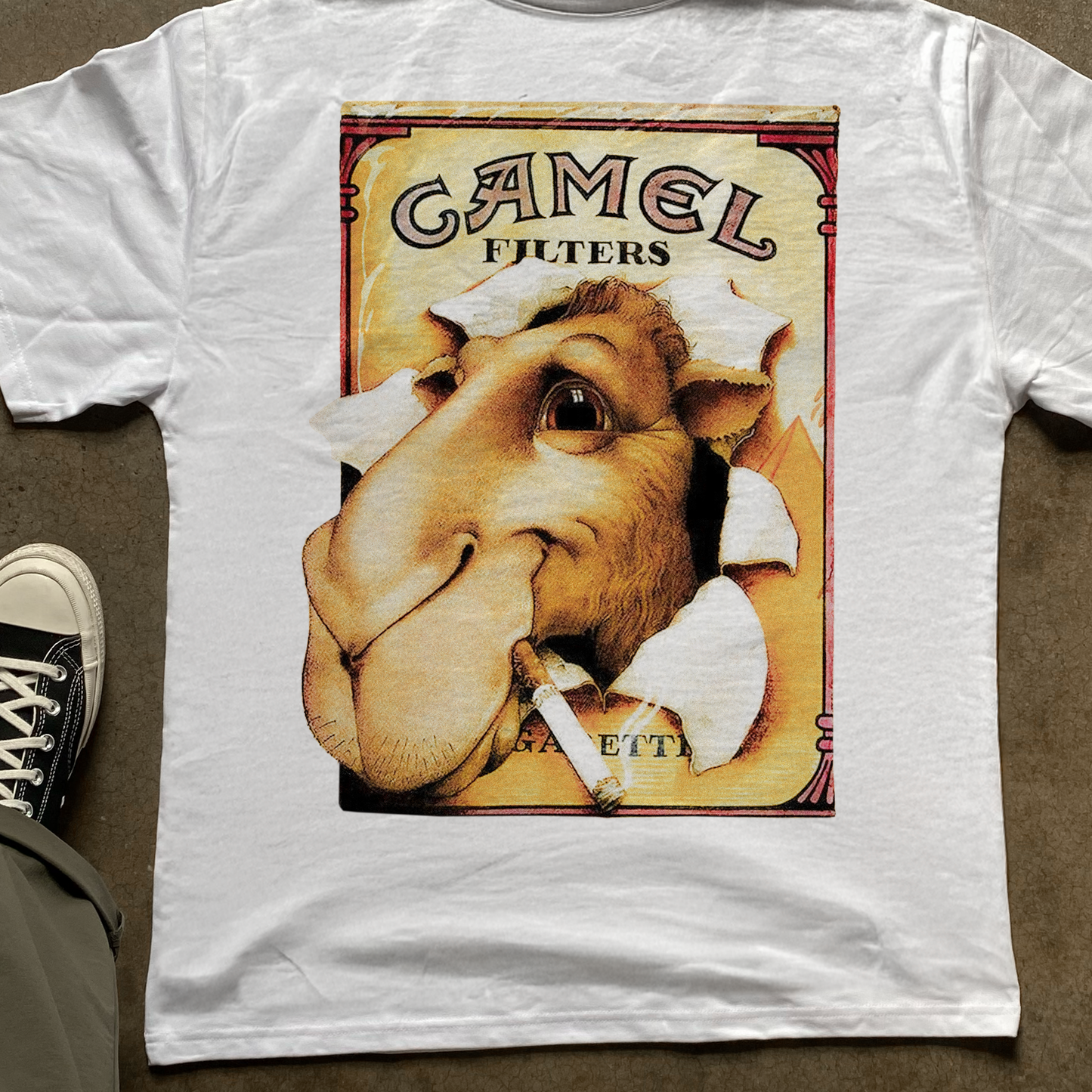 RETRO CAMEL 'RIP' HEAVY WHITE T-SHIRT