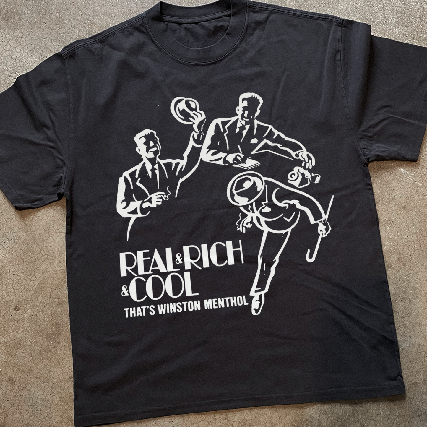 WINSTON MENTHOL 'REAL & RICH & COOL' HEAVY BLACK TEE