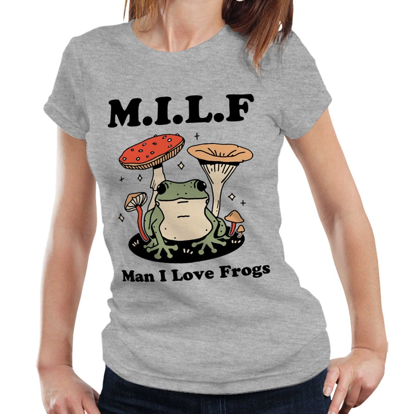 NEW MILF Tshirt Man I Love Frogs Semi Fitted Ladies