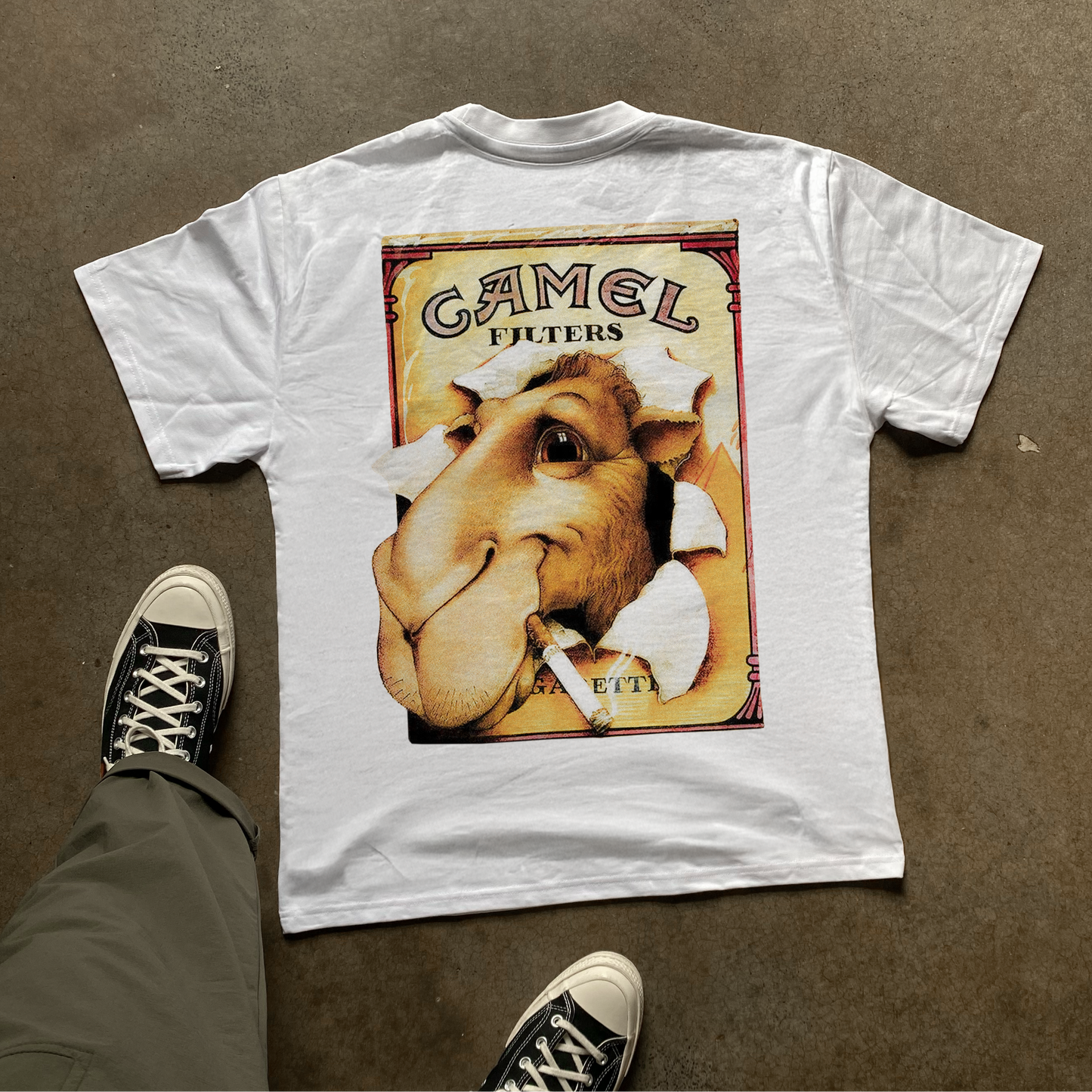 RETRO CAMEL 'RIP' HEAVY WHITE T-SHIRT