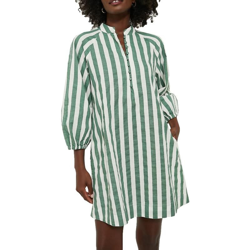 Women 3/4 Sleeves Nightgowns Summer Striped Print Buttons Night Dress Lightweight Sleep Dress Cute Sleepwear