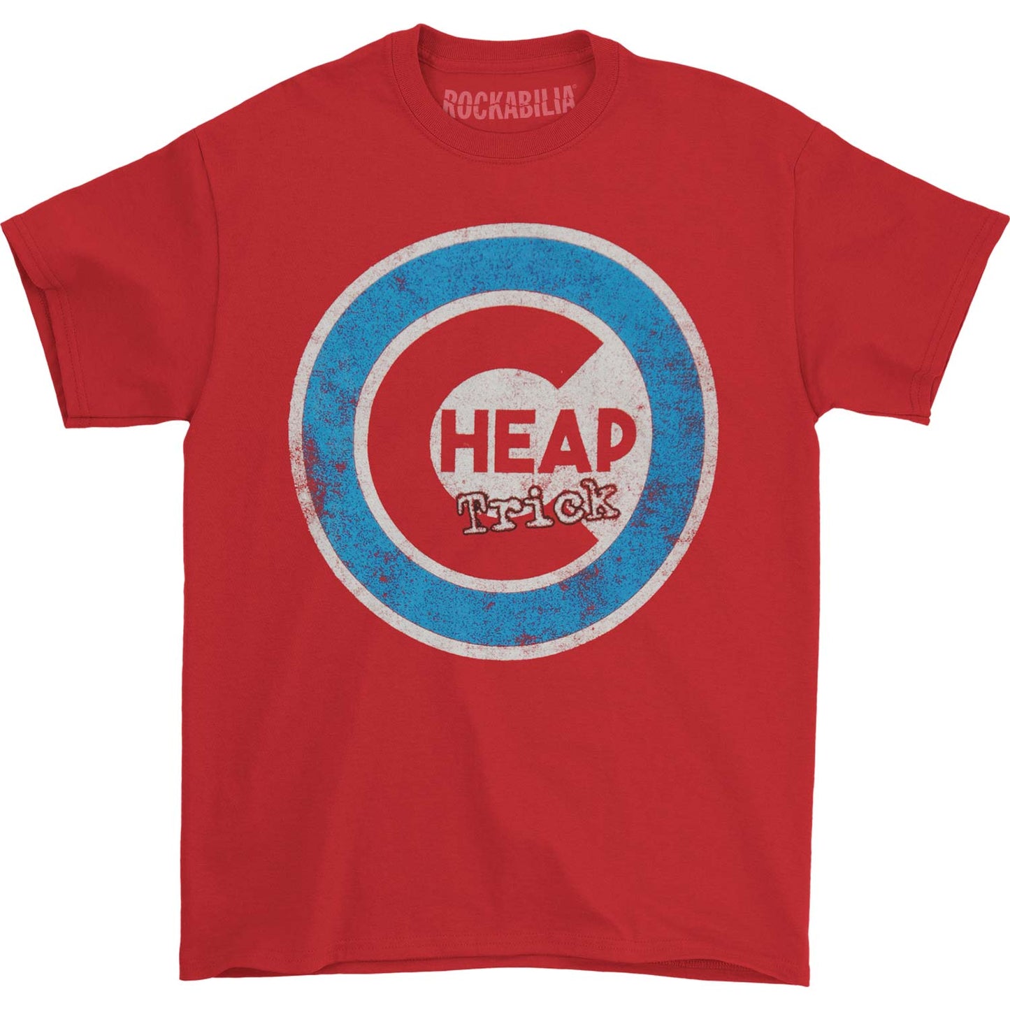 Distressed Screen Print on Red Tee T-shirt