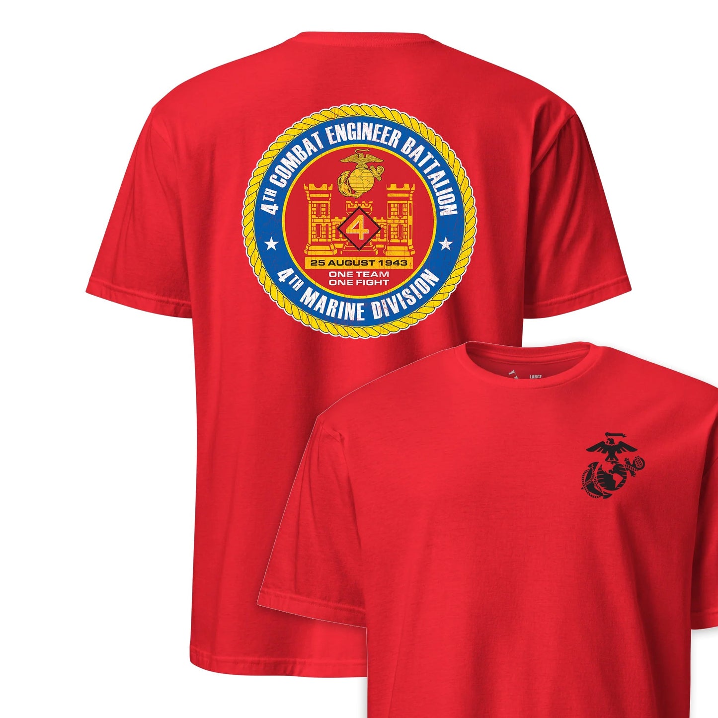 4th Combat Engineer Battalion Back Print T-Shirt