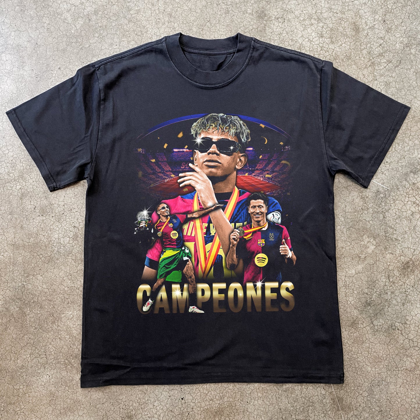 BARCELONA SUPER SPAINSH CHAMPION 2025 HEAVYWEIGHT BLACK T-SHIRT