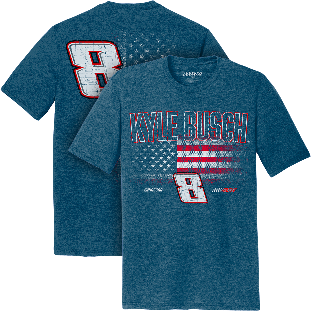 KYLE BUSCH #8 HEATHER DEEP BLUE FLAG 2-SPOT TEE