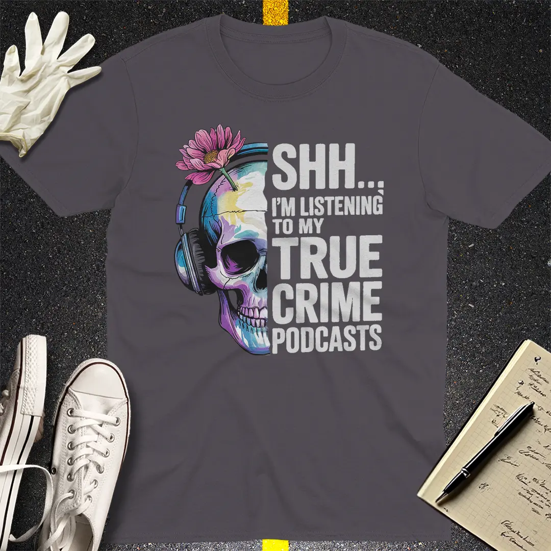True Crime Podcast Skull T-Shirt