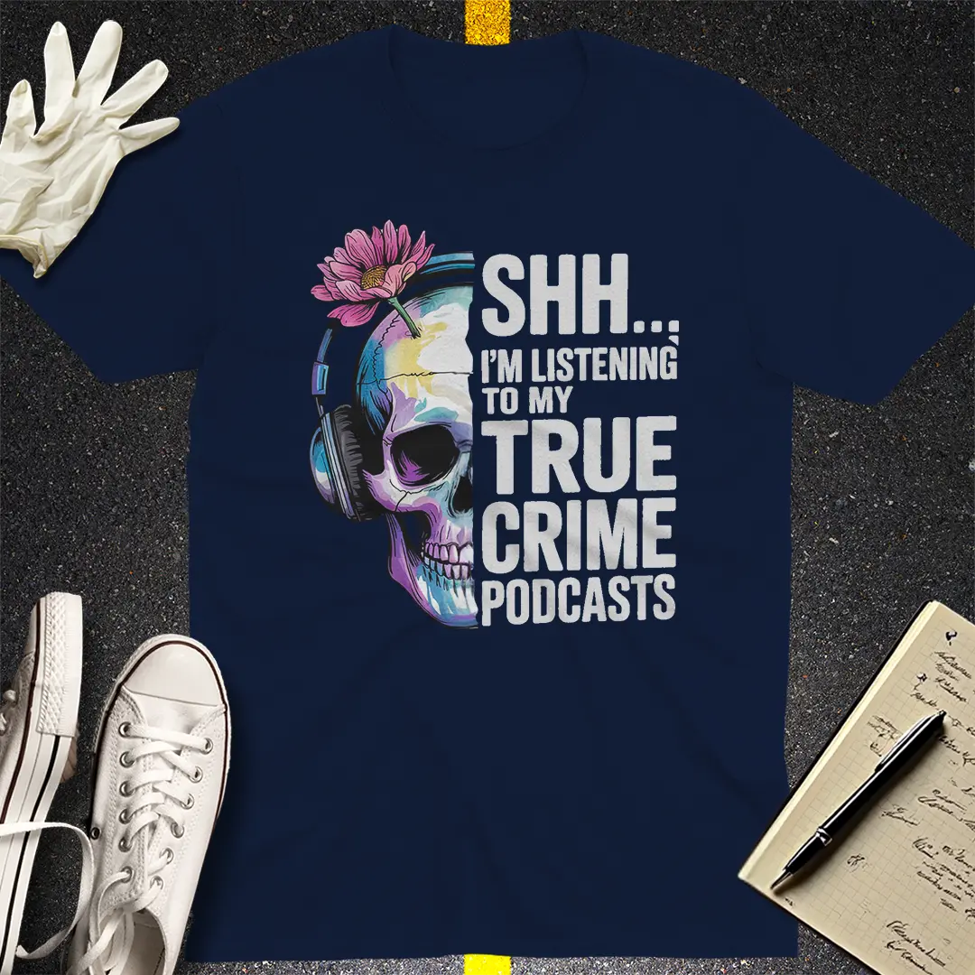 True Crime Podcast Skull T-Shirt
