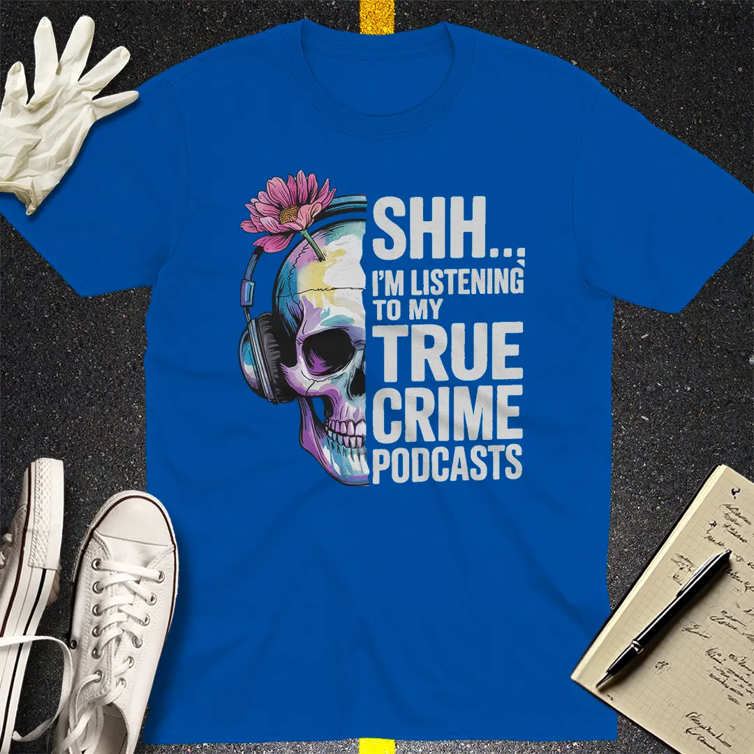 True Crime Podcast Skull T-Shirt