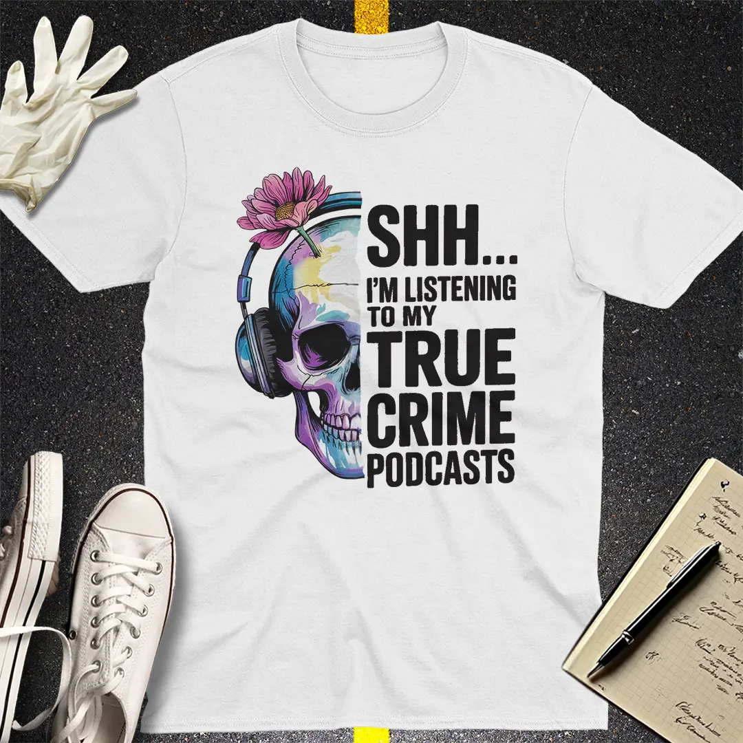 True Crime Podcast Skull T-Shirt